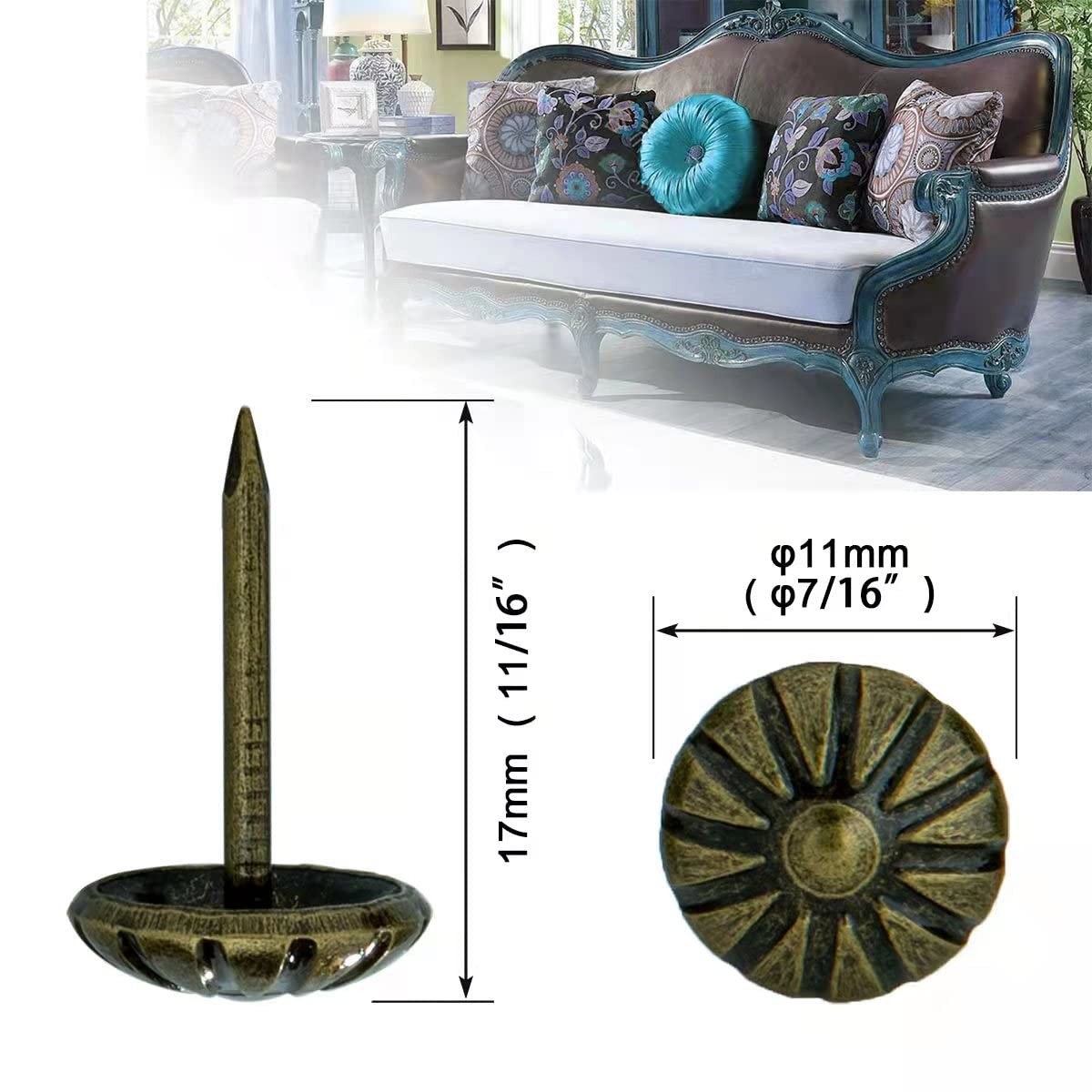Homdire Upholstery Tacks for Decorative, 11 x 17 millimeters, Antique Brass gallery