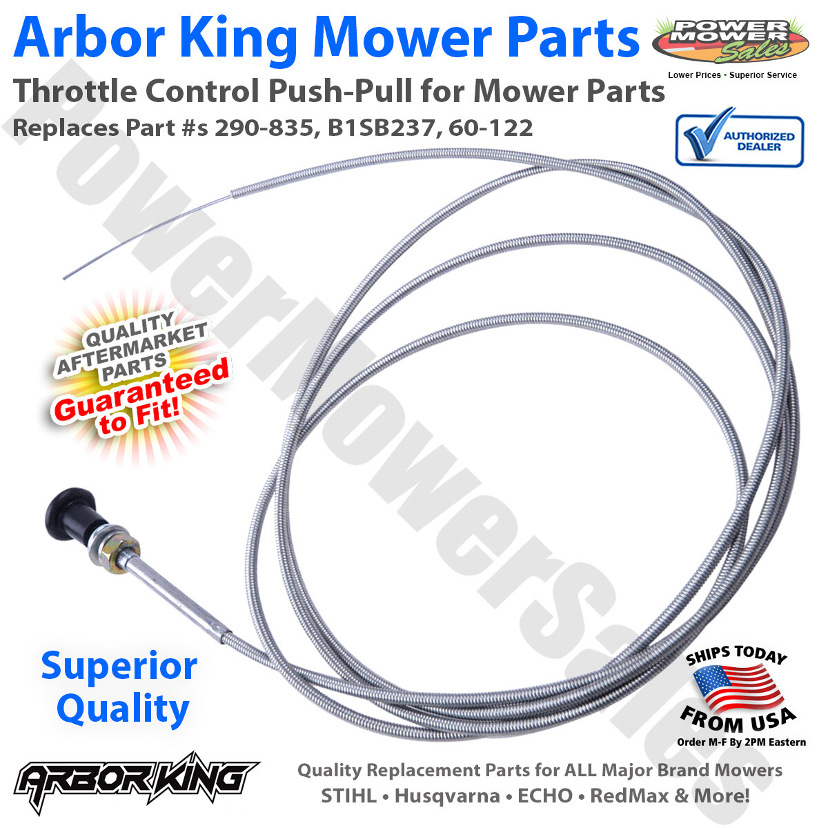 Universal Throttle Control Cable Push-Pull (61") Lawn Mowers, Go Carts/290-835 gallery