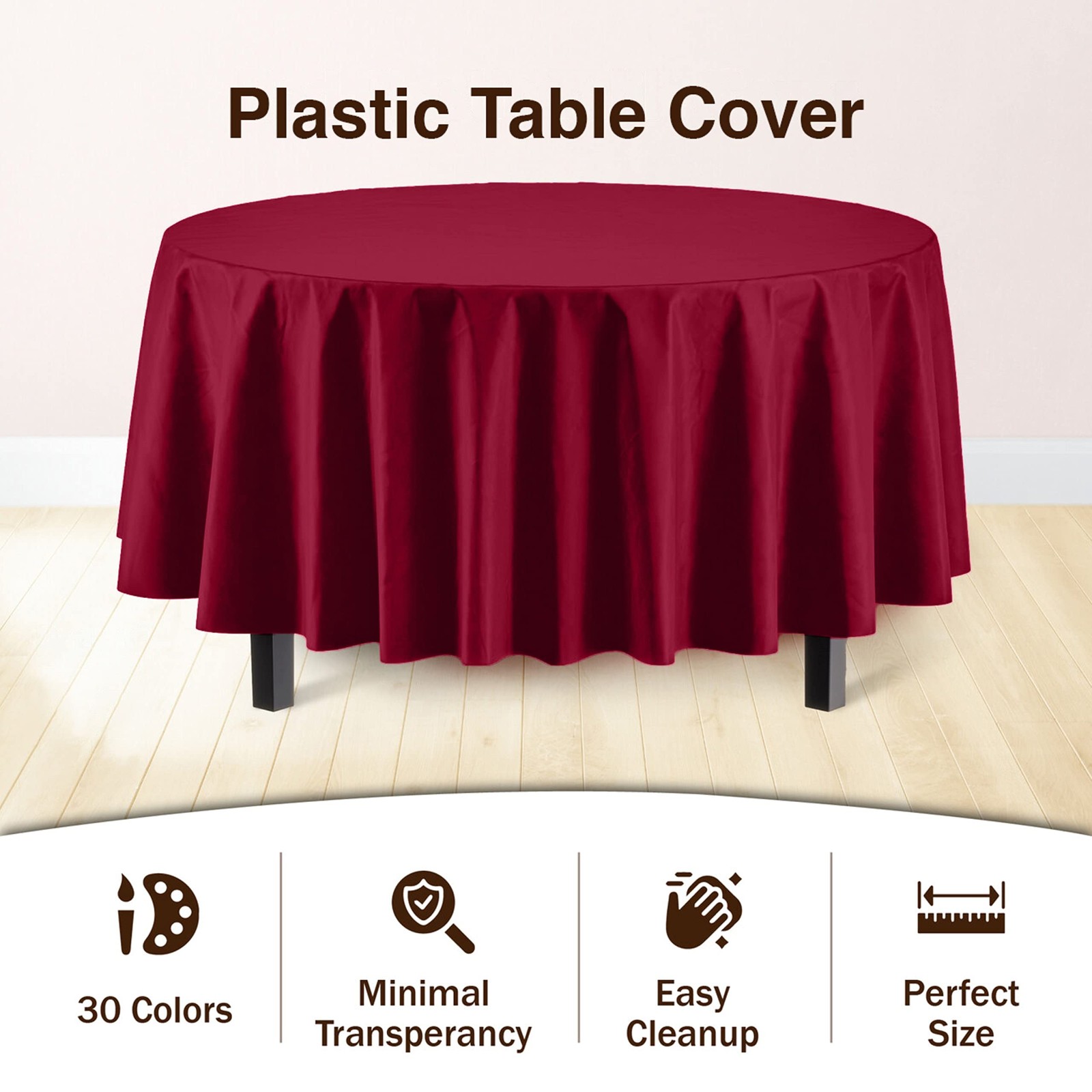 24 PCS Party Solids Burgundy Round Plastic Tablecloth 84 Inch Waterproof gallery