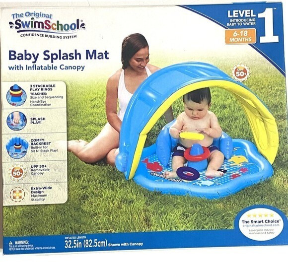 SwimSchool Baby Splash Mat w/ Inflatable Canopy & 3 Stackable Play Rings Pool gallery