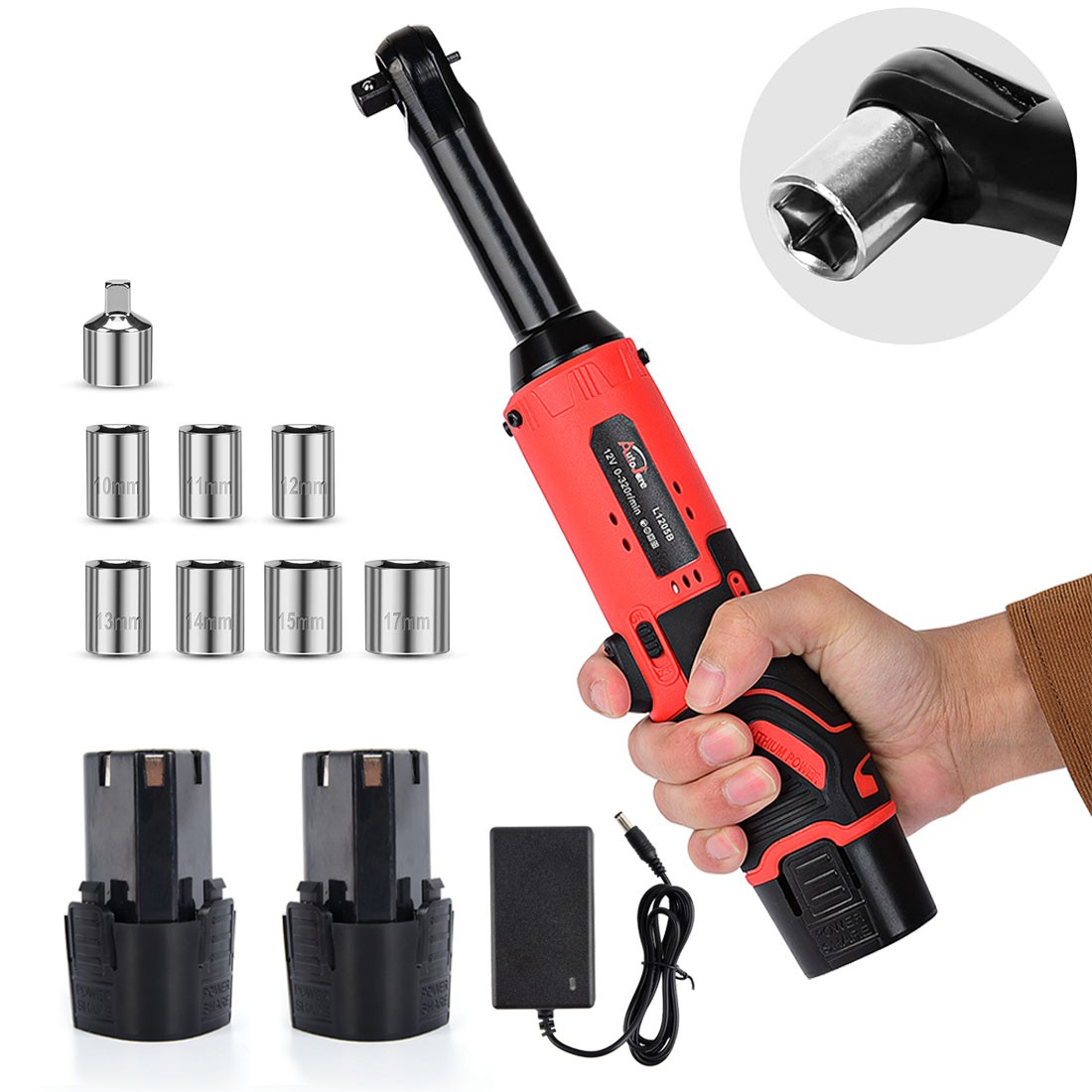 Extended Cordless Electric Ratchet Wrench, 3/8" 45 Ft-lbs 320 RPM 12V Long Reach gallery