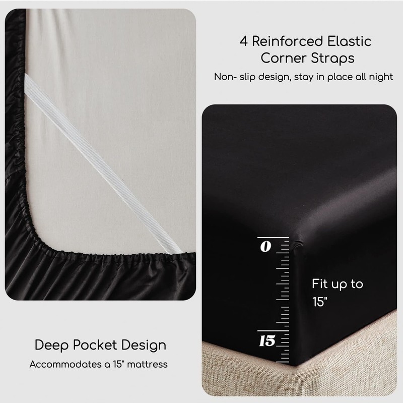 Queen Satin Bed Sheets 4 Piece Set Silky Soft Bedding with 15 Inch Deep Pocket gallery
