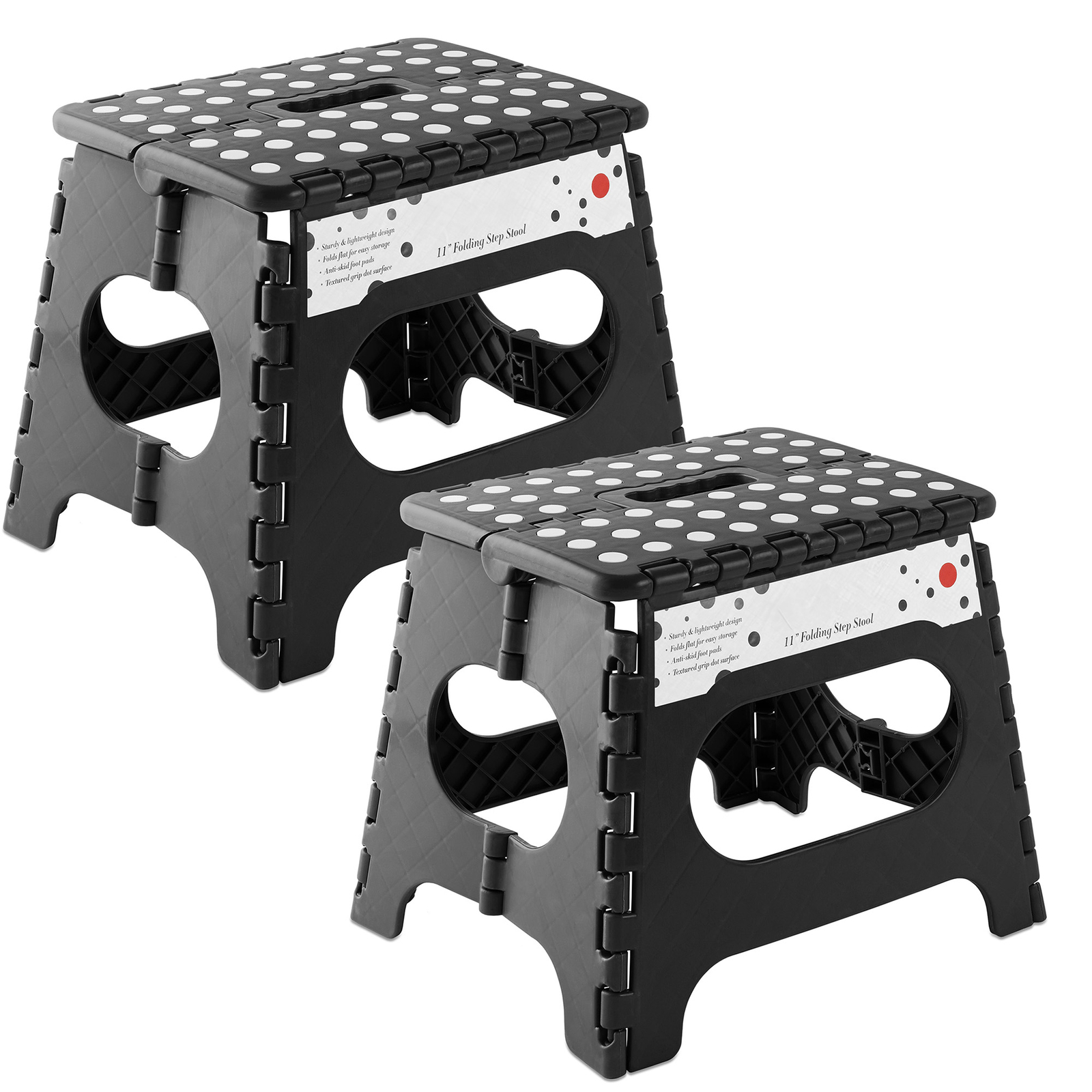 2 Pack - 11" Folding Plastic Step Foot Stools with Handle - Black gallery