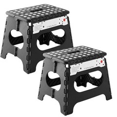 2 Pack – 11″ Folding Plastic Step Foot Stools with Handle – Black