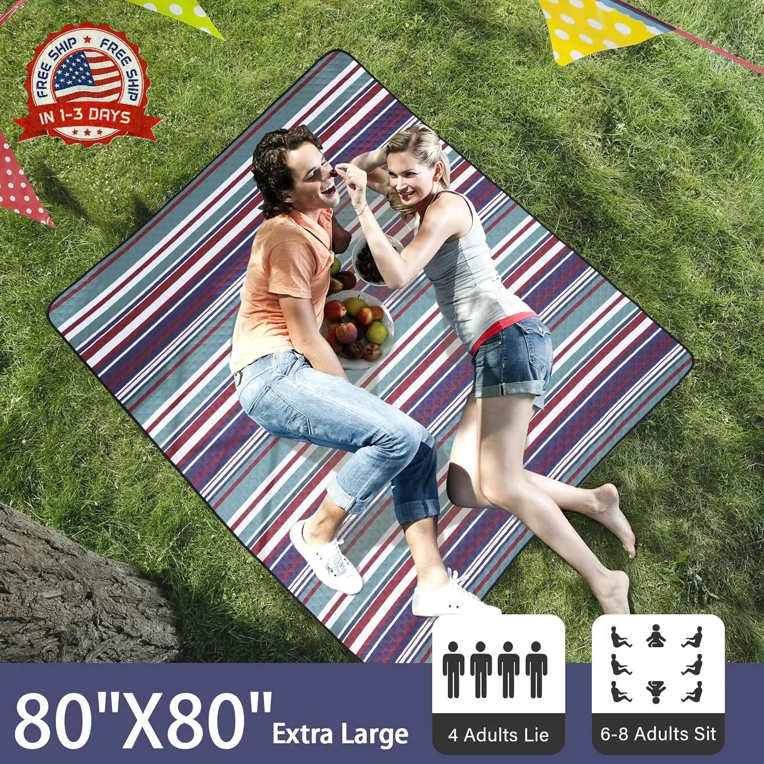 HX&OD Extra Large Picnic Blanket Outdoor 80"x80" Waterproof Picnic Mat Foldable gallery