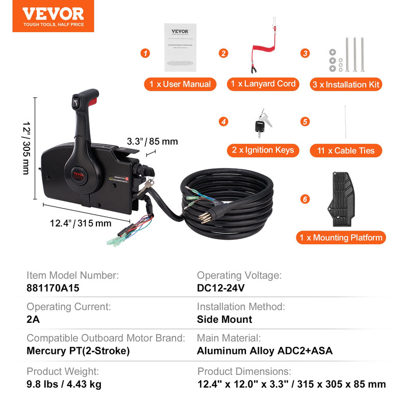 Boat Throttle Control - Side-Mounted Outboard Remote Control Box for Mercury PT gallery