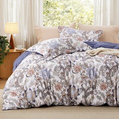 Down Comforter Cover Set – Reversible BlueFloral DownComforter Cover 3-PieceSet