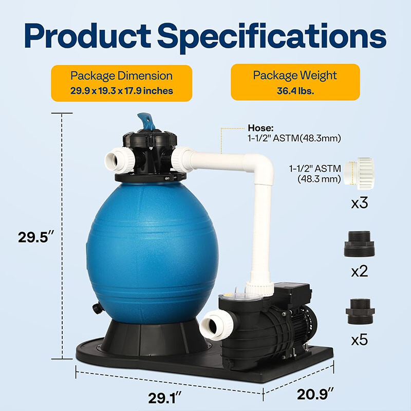 16" Sand Filter Pump 3168GPH Timer 6‑Way Valve 90 lb Pool Pump Above & In‑Ground gallery
