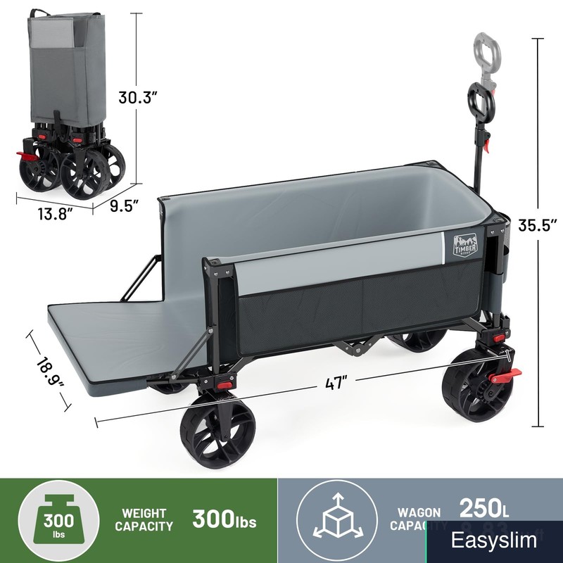 Folding Wagon 47" Collapsible Utility 300 lbs Gray All-Terrain Wheels gallery
