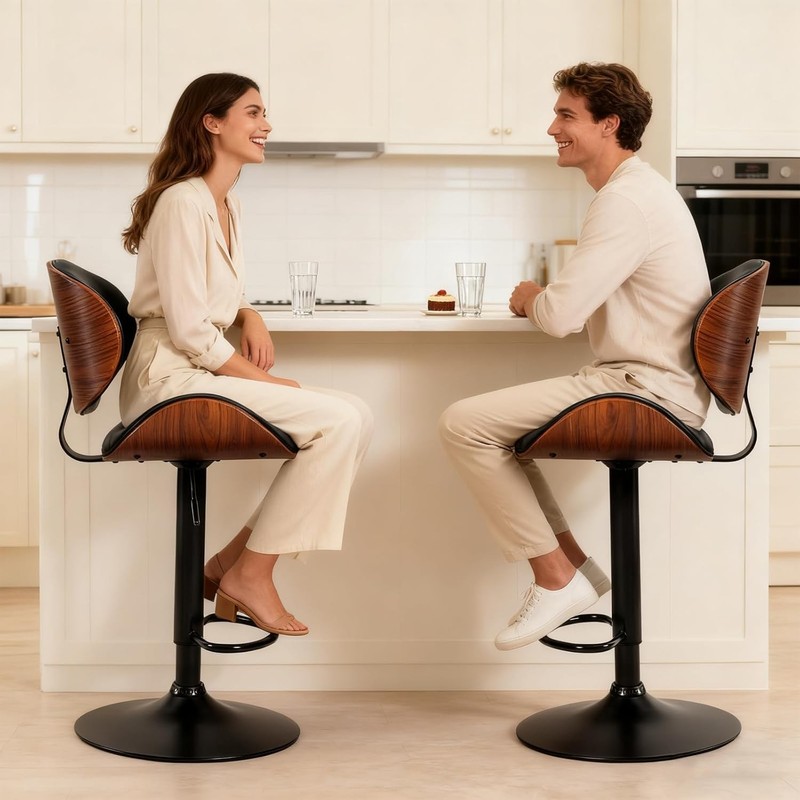 2Pcs Swivel Bar Stools,Adjustable Height,PU Leather Upholstery,w/Back&Footrest gallery