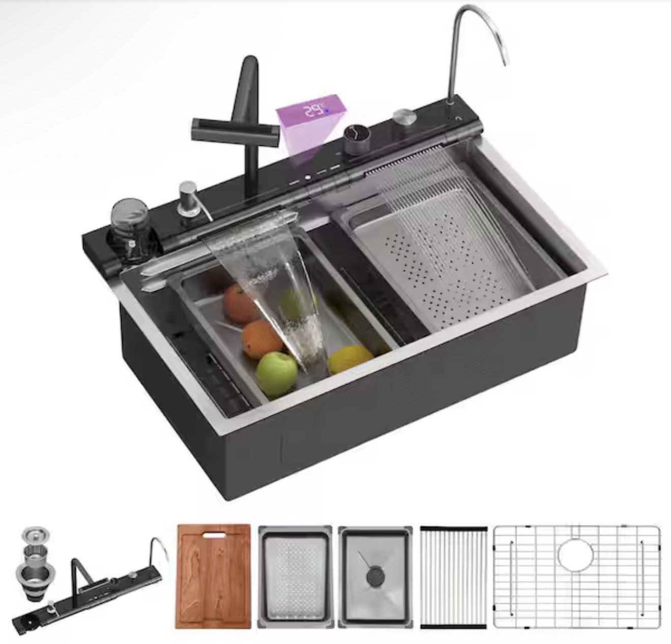 LORDEAR 30” Drop-In Workstation Kitchen Sink w/ LED Faucet gallery