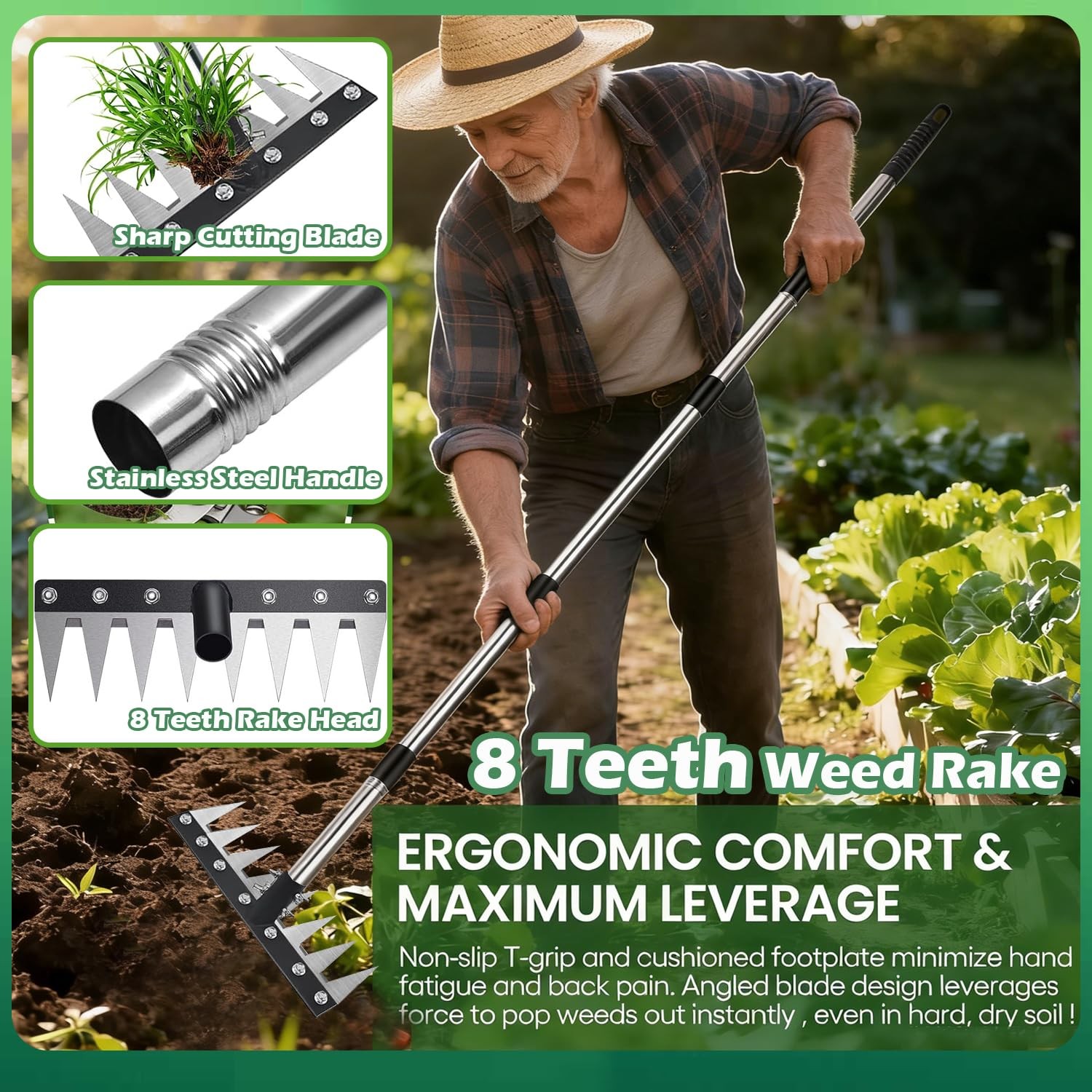 Weed Puller Tool with Long Handle, 60" Manual Weeder Remover Tool, 2 sliver gallery