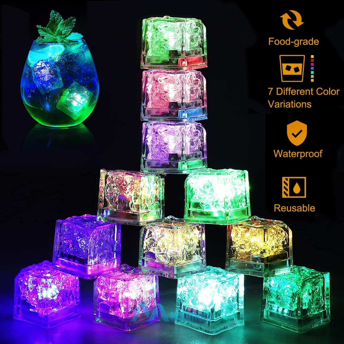 12-120Pcs LED Light Up Ice Cubes Color Changing for Wine Drinks Glow in the Dark gallery
