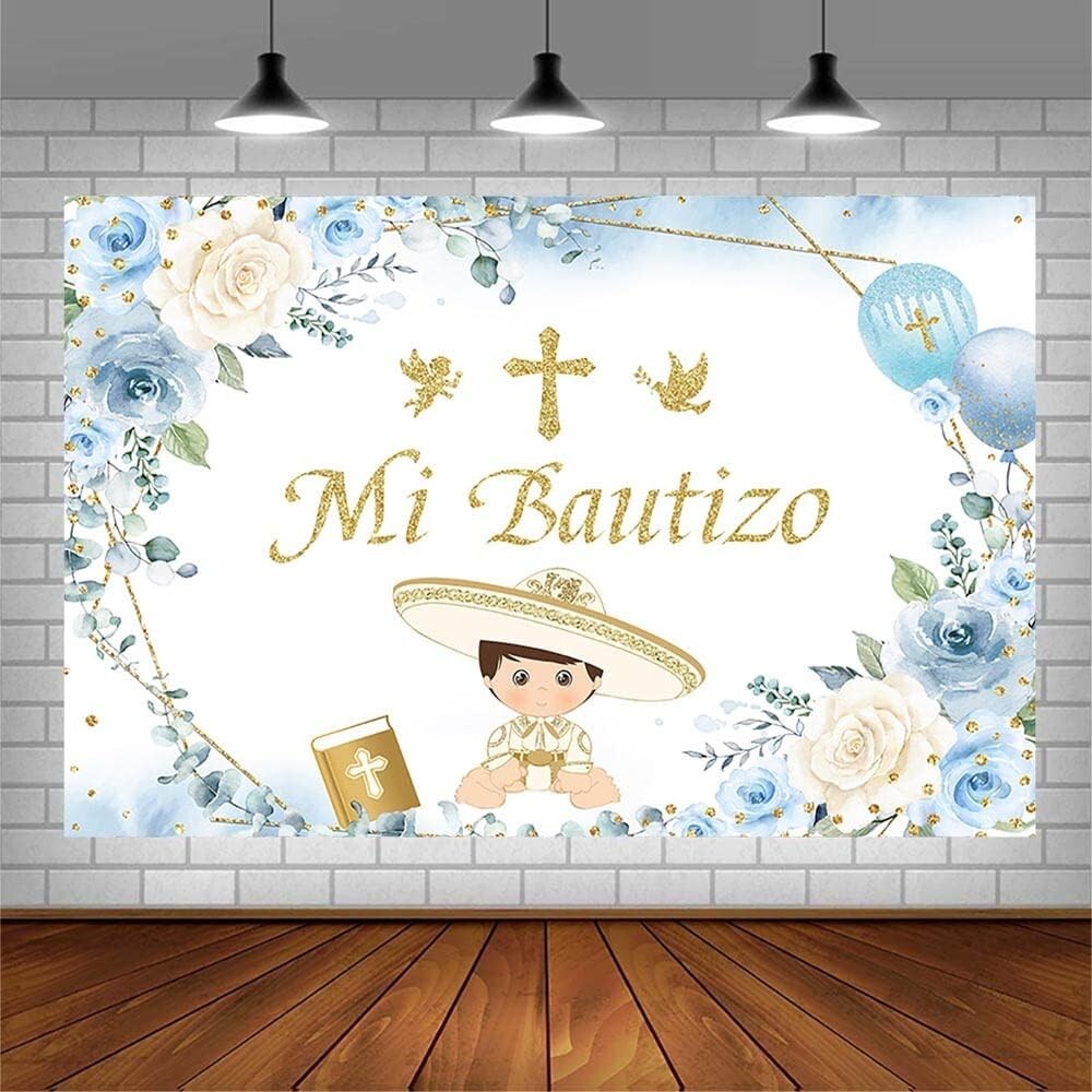7X5Ft Mi Bautizo Backdrop Boy Baptism Christening Party Decorations Supplies Blu gallery