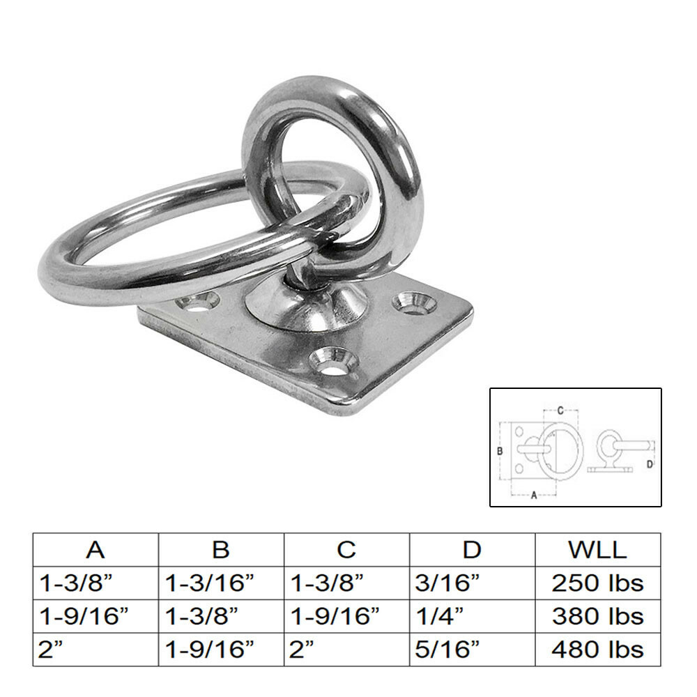 Stainless Steel 304 Square Swivel Pad Eye Plate W Ring 3/16" Welded Formed 250LB gallery