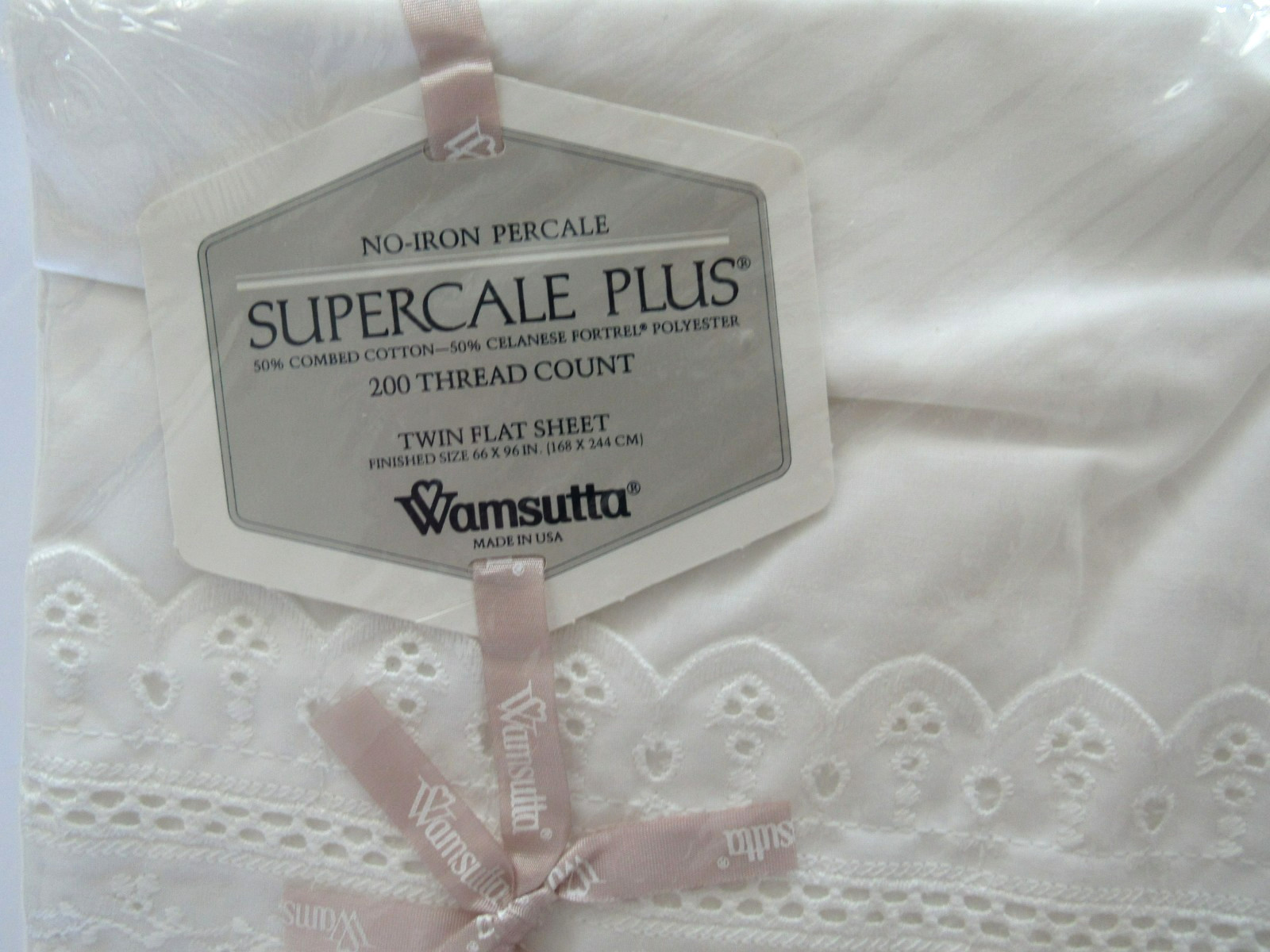 NIP Wamsutta Supercale Plus No Iron Soft Ivory Eyelet 200 TC Twin Flat Sheet gallery