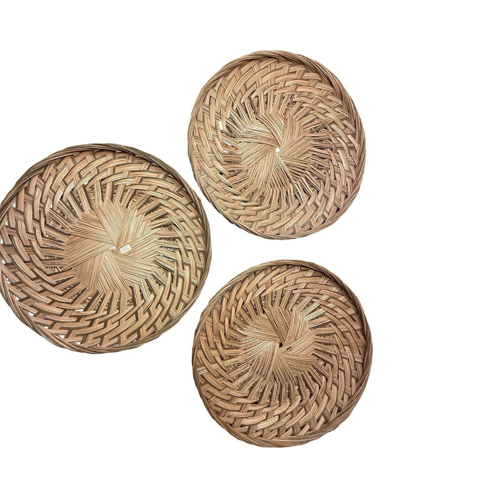 Vintage Handwoven Rattan Wicker Wall Baskets Set of 3 Boho Coastal Decor gallery