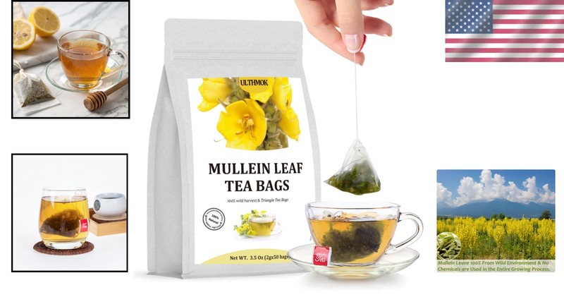 Caffeine-Free 50 Count Mullein Leaf Tea Bags - Pure Herbal Respiratory Support gallery