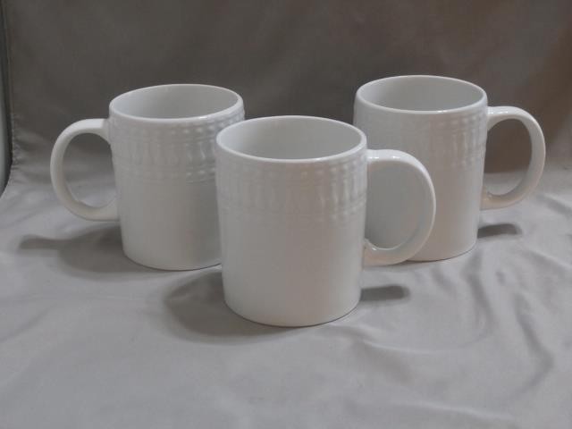 3 Pfaltzgraff Cassandra All White Ribs and Dots 12 oz. Coffee Mugs 3 7/8" Tall gallery