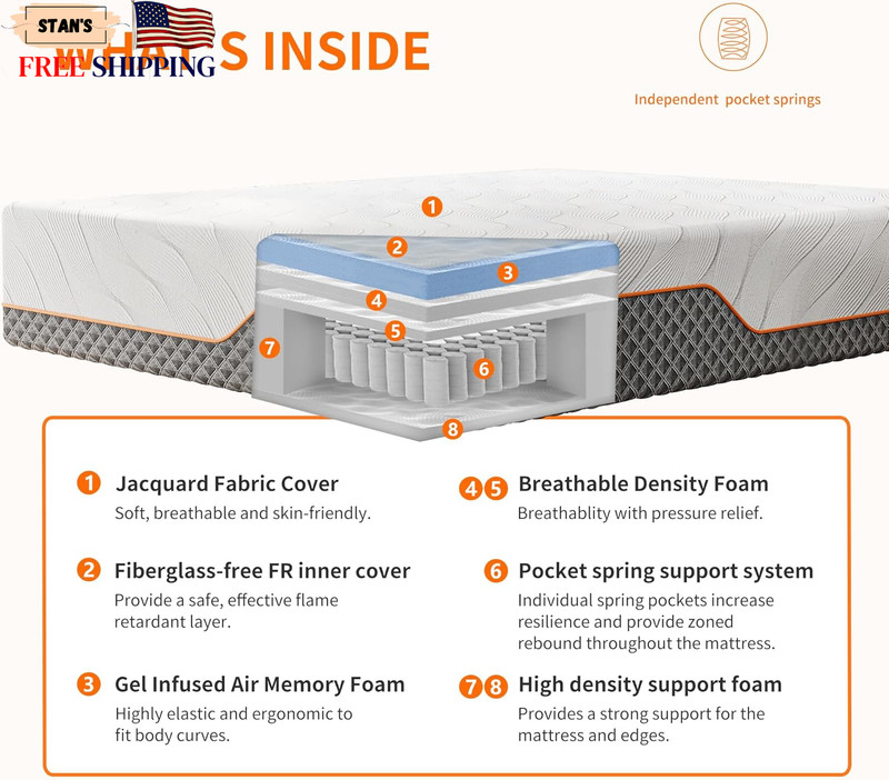 Split King Adjustable Bed Frame with Mattress - 14” Luxury Hybrid Mattress Smart gallery