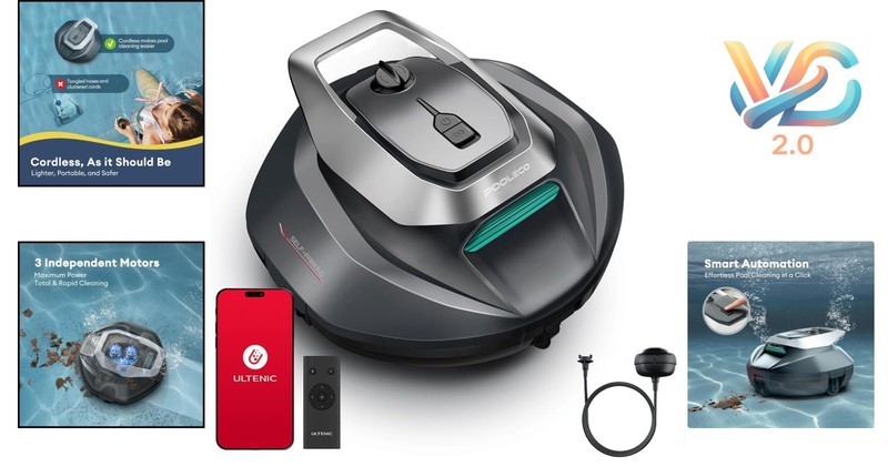 Cordless Robotic Pool Cleaner with Remote Up to 850 Sq.ft 90 Min Battery gallery