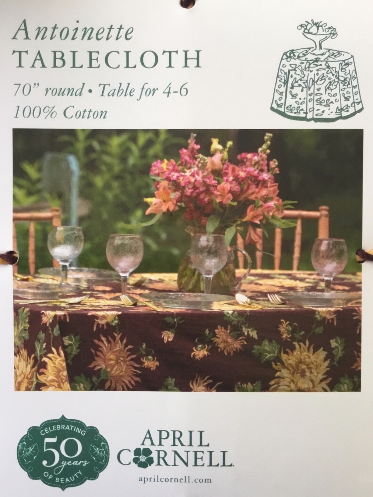 APRIL CORNELL Antoinette Autumn Fall Round Tablecloth 70” Brown/Multicolor NEW gallery