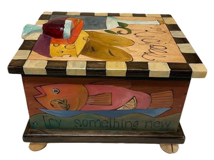 Sticks Handmade - Wine Hand Carved & Painted Wooden Recipe Box - BOX006-wine gallery