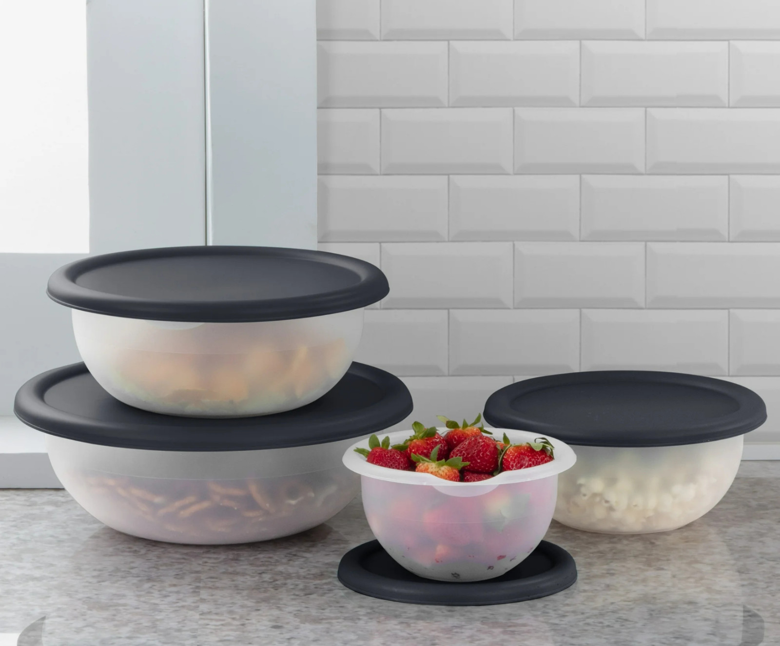 Mainstays 8 Piece Covered Bowl Set, Four Lidded Sizes, For Prep, Serve & Store gallery
