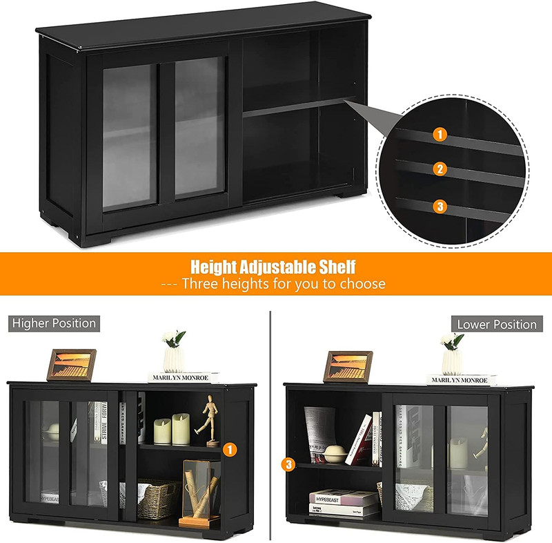 Elegant Black Stackable Storage Cabinet with Adjustable Shelves & Glass Doors gallery