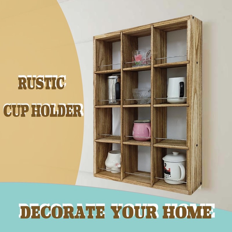 Wall Mounted Coffee Mug Display Rack, 17x25 Large Wooden Display Shelves Cup ... gallery