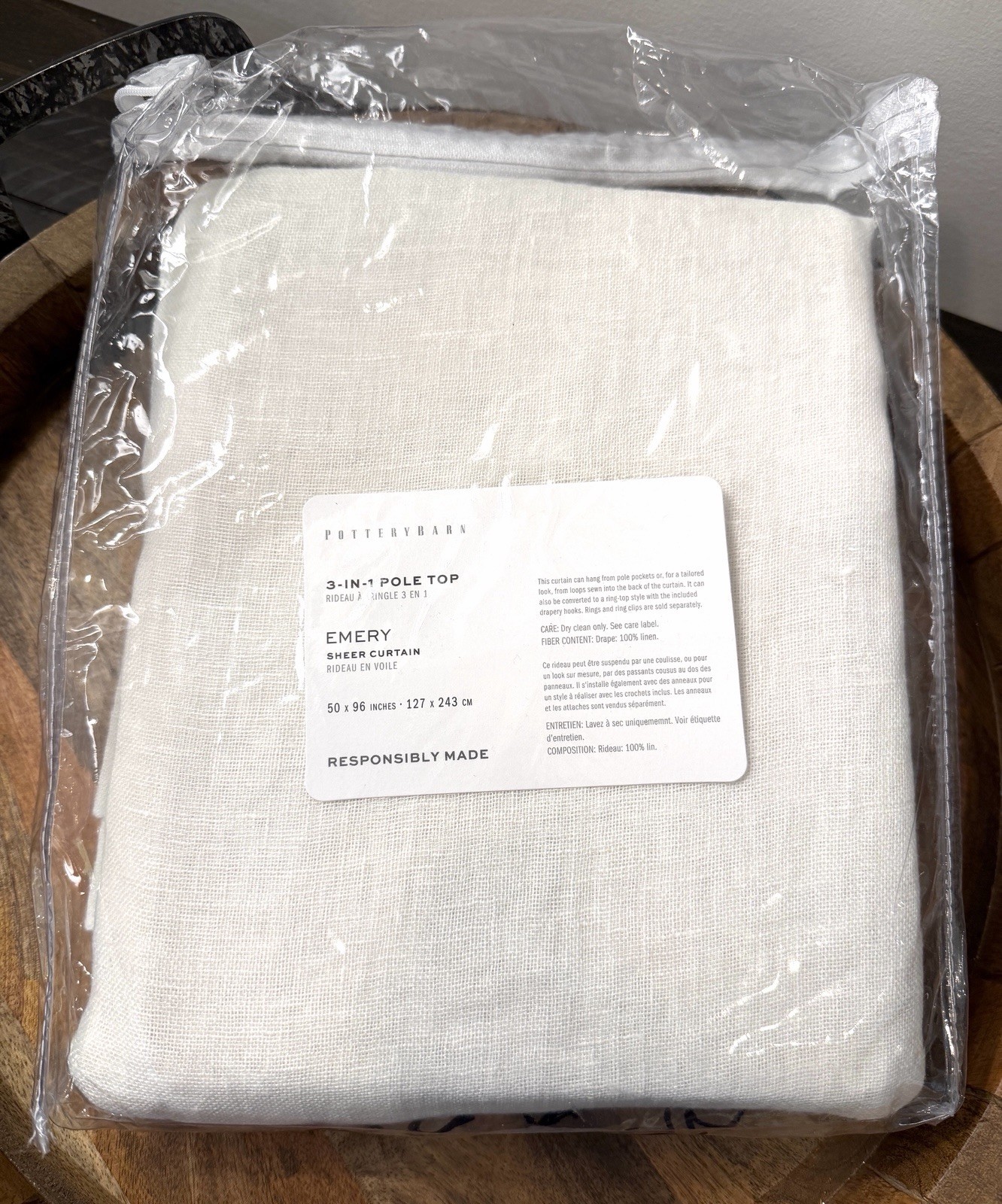 Pottery Barn Emery Linen Sheer Curtain Panel White 50" x 96” NEW gallery