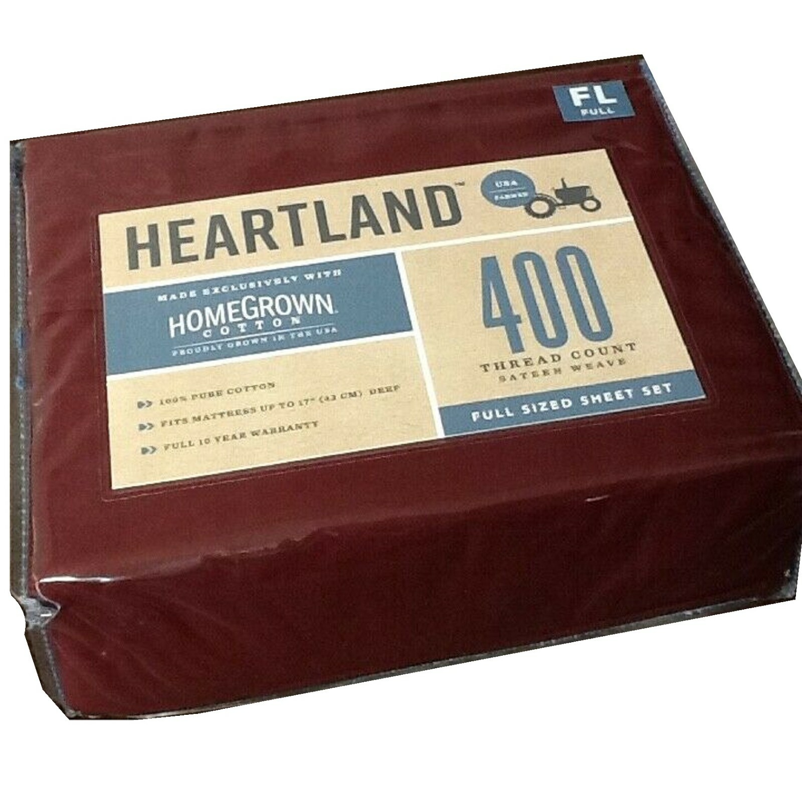 new BURGUNDY color Heartland 400 Thread Count 100% Cotton Sateen FULL Sheet Set gallery