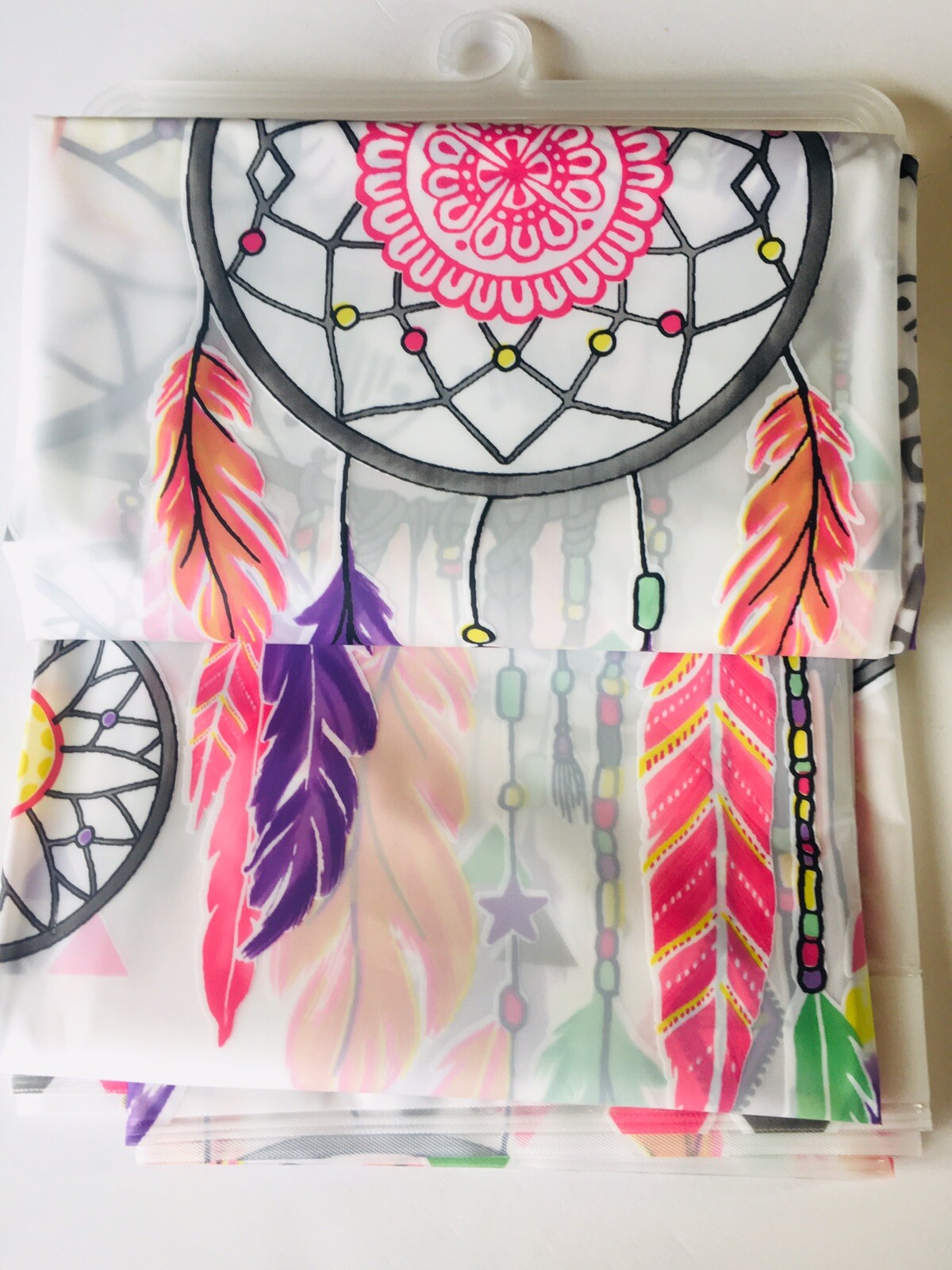 DREAMCATCHERS & FEATHERS PEVA SHOWER CURTAIN GREEN PINK PURPLE YELLOW BOHO BEADS gallery