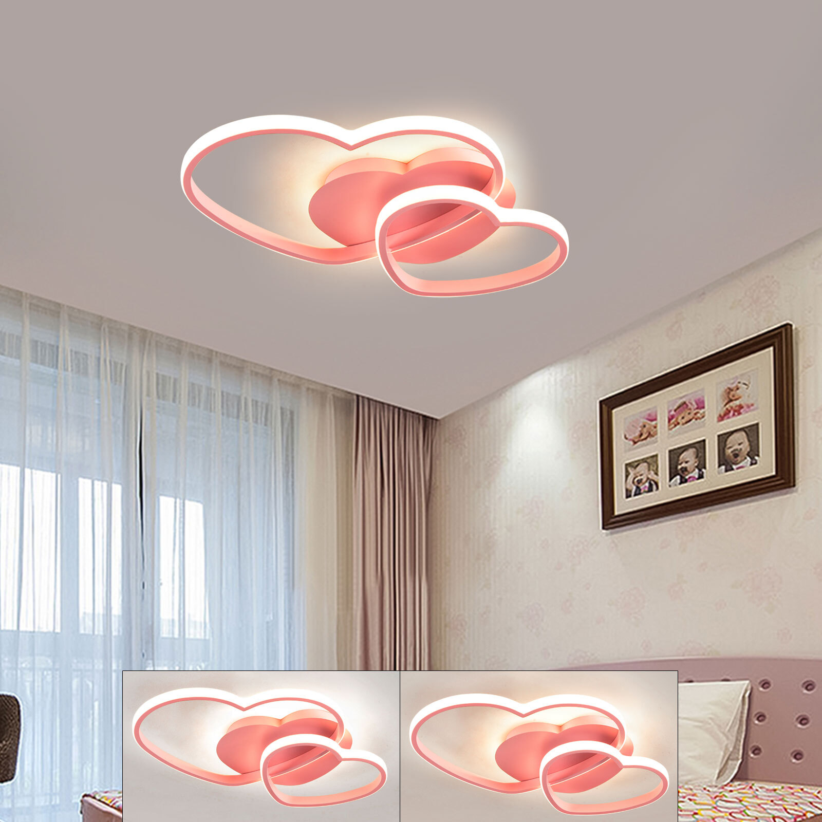 Modern LED Heart-Shaped Ceiling Light Acrylic & Metal Chandelier Lamp w/ Remote gallery