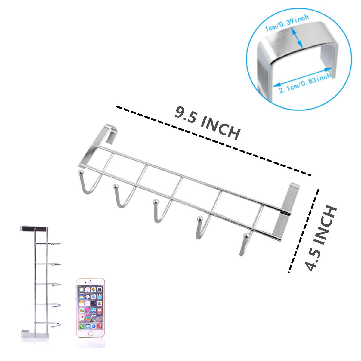 Kitchen Cabinet Rack Hook Cloth Storage Hanger Bathroom Towel Door Metal 5 Hooks gallery