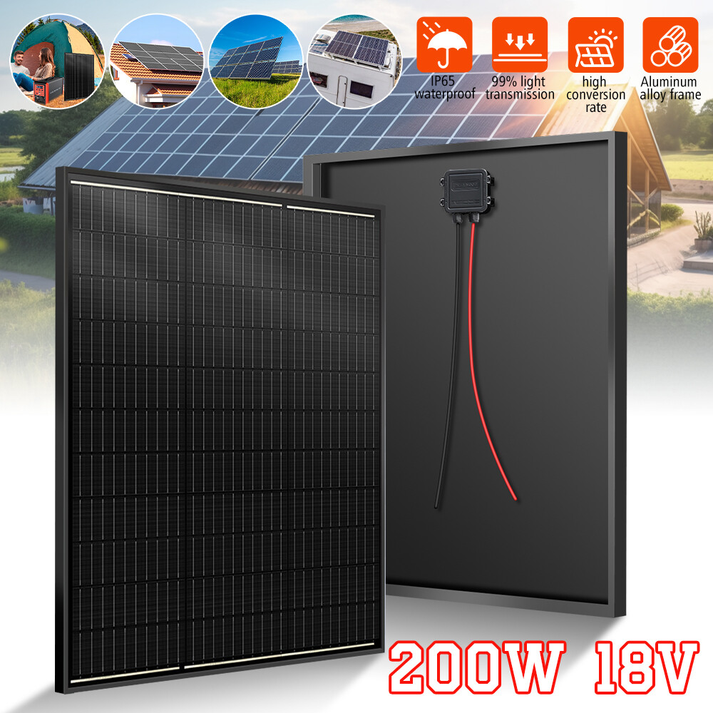 200W Monocrystalline Solar Panel All Black 12V Battery Charger RV Marine Boat gallery
