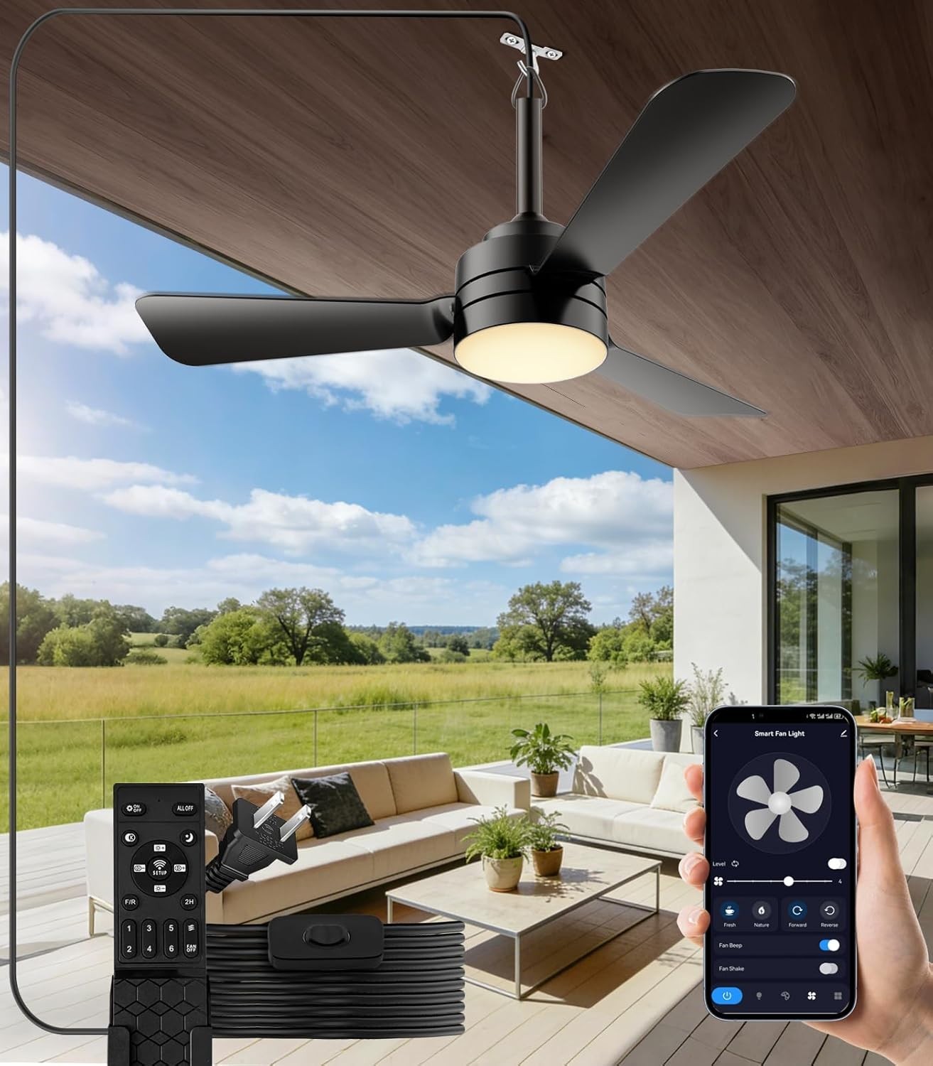 28" Gazebo Fan W/ Light,Plug in Ceiling Fan Light,Outdoor Ceiling Fan gallery