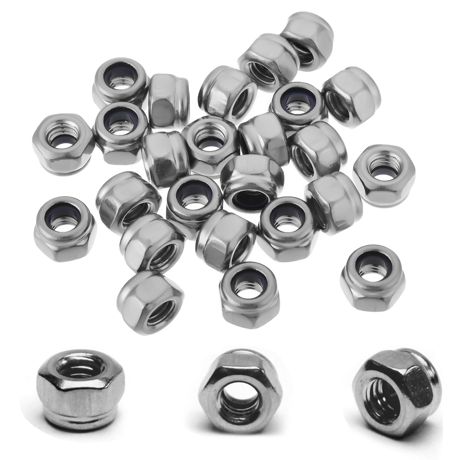 100PCS M4 Locknuts Metric Nylon Inserted Hex Lock Nuts Self-Lock M4, Silver gallery