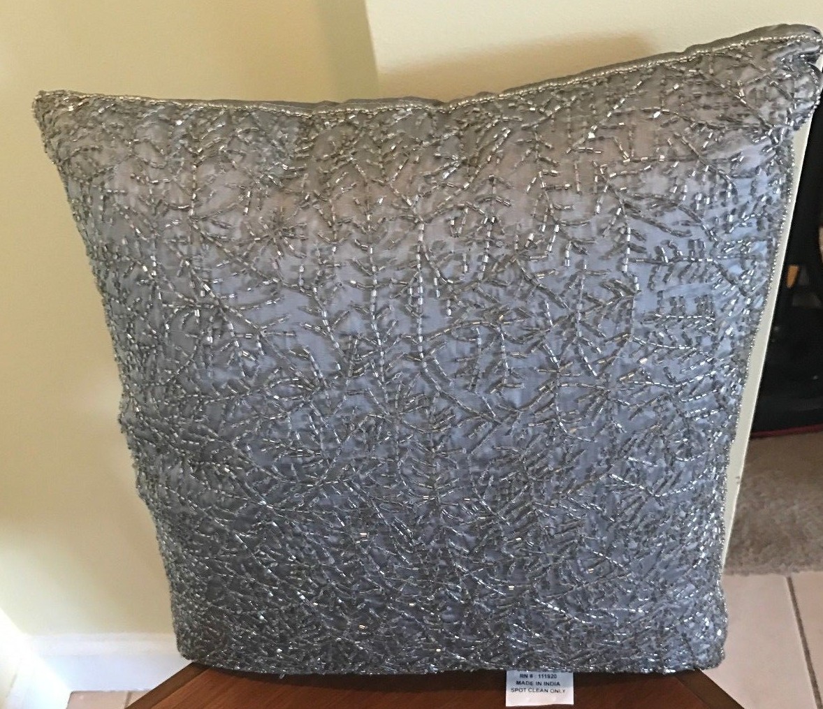 Elite Linen Pillows Dimensions 16x 16 Silver Beaded Decorative NWOT lot of 2 gallery