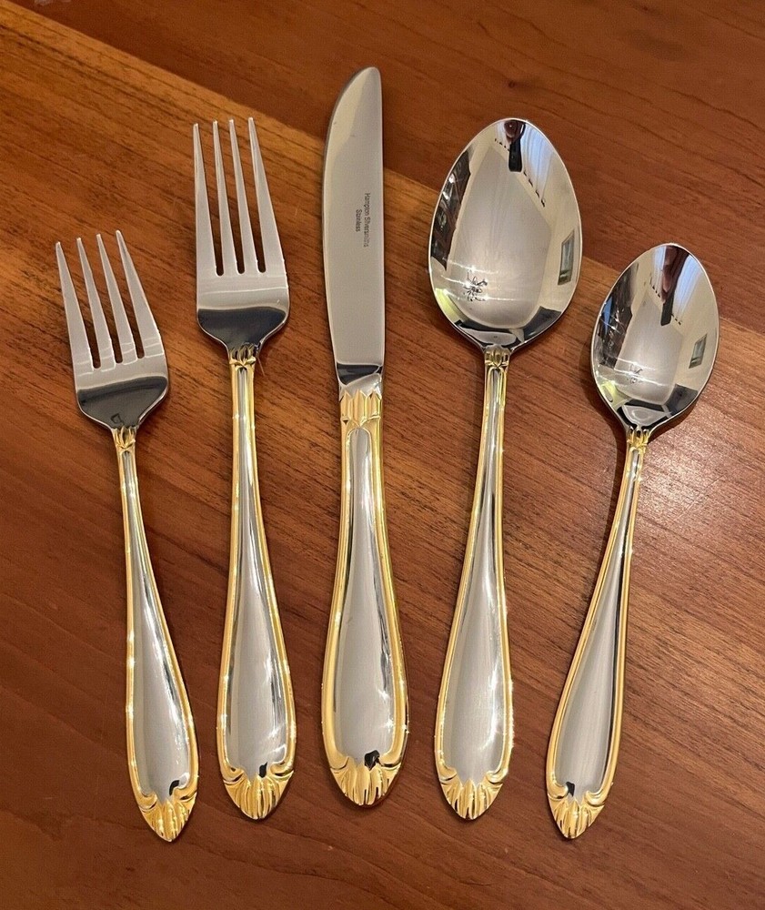 Hampton Silversmiths ABIGAIL-GOLD Gold Accent Stainless Flatware NEW - Choice