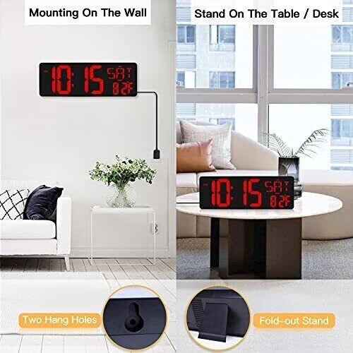 Atomic Clock LED Silent Large Display Digital Wall Clock Never Needs Red New gallery