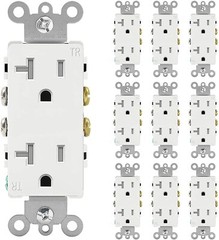 Outlet Decora Duplex Receptacle 20 Amp 125 Volt Tamper Resistant White 10 pack