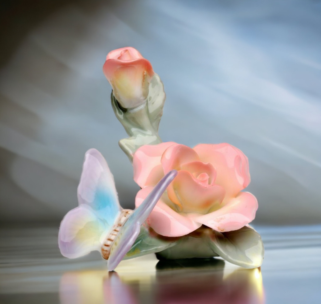 Ceramic Butterfly With Rose Figurine, Home Décor, Gift for Her, Gift for Mom, Na gallery