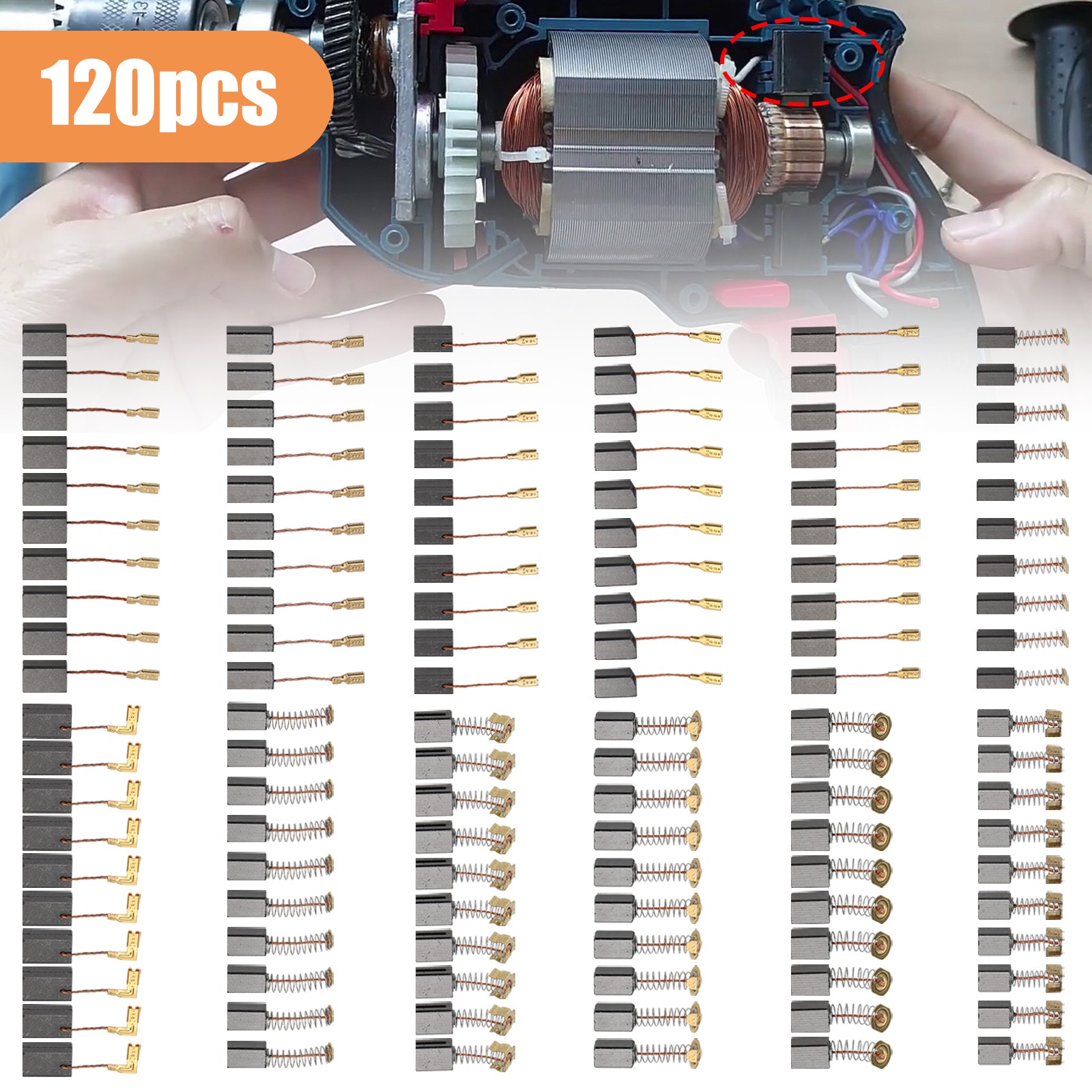 120pcs Power Tool Carbon Brushes Motor Repair Set for Drills Saws Grinder Vacuum gallery