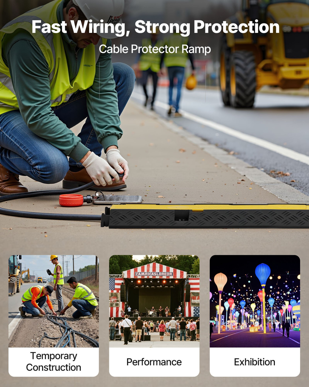 VEVOR Cable Protector Ramp, 22,000 lbs/axle Capacity, 2 Channel Heavy Duty Rubbe gallery