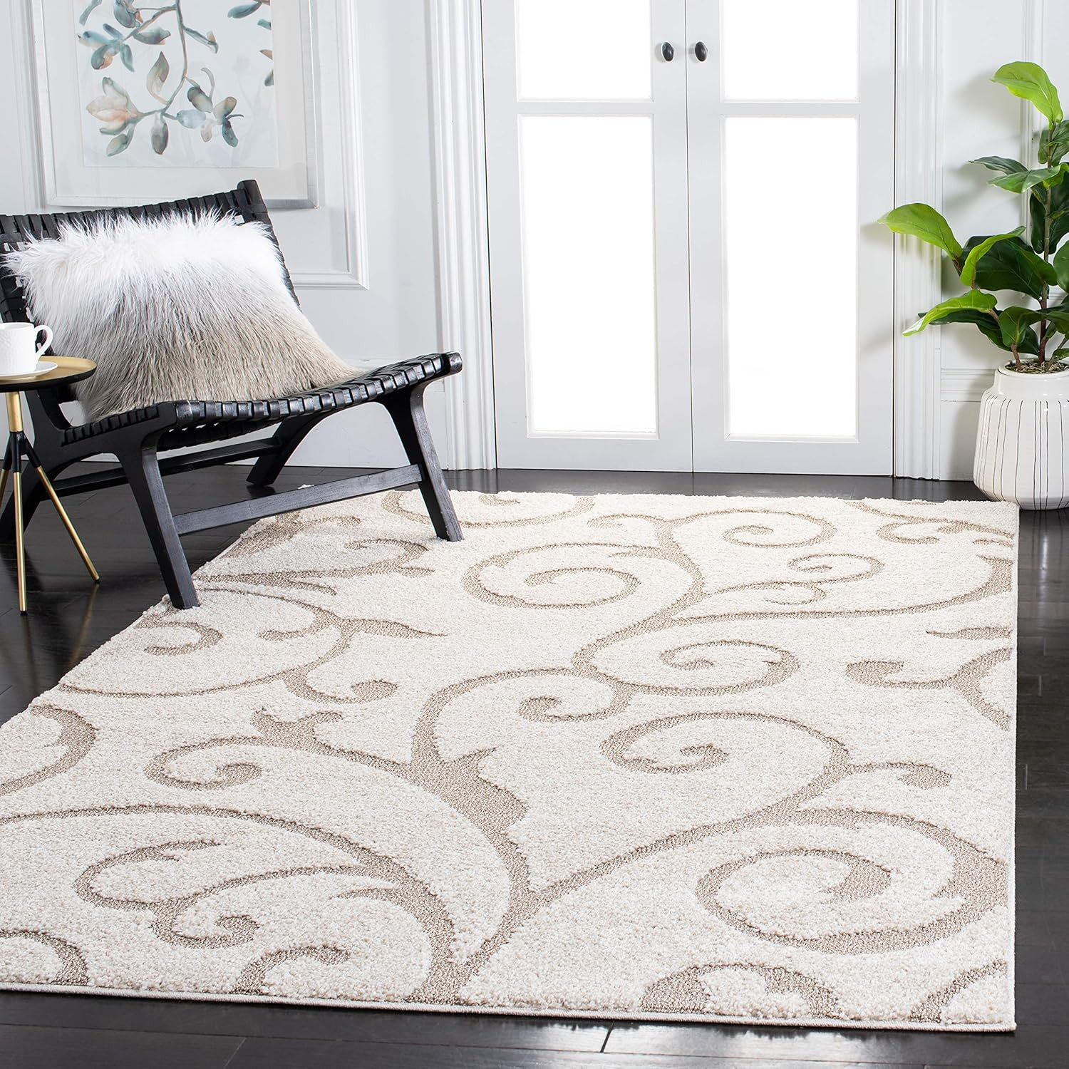Florida Shag Accent Rug 4' x 6' - Ivory & Beige, Non-Shedding, Easy Care gallery