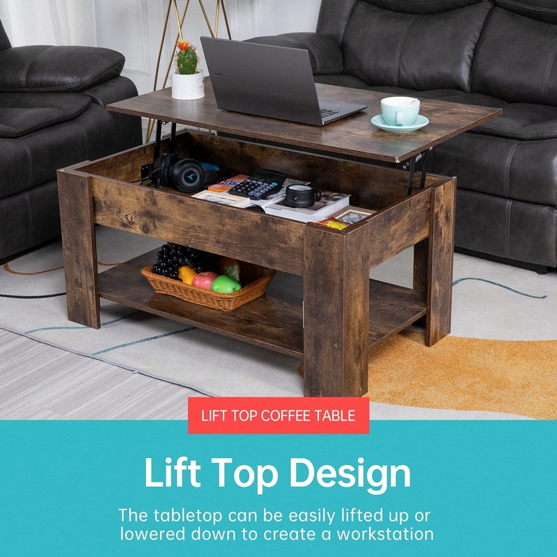 FDW Lift Coffee Table with Hidden Compartment and Storage Shelf Wooden Lift Tabl gallery