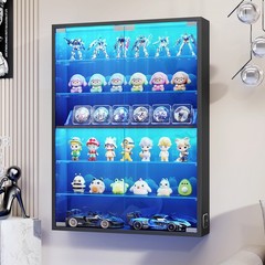 6-Tier Wall-Mounted Display Cabinet LED Lighted Case w/ Adjustable Glass Shelves
