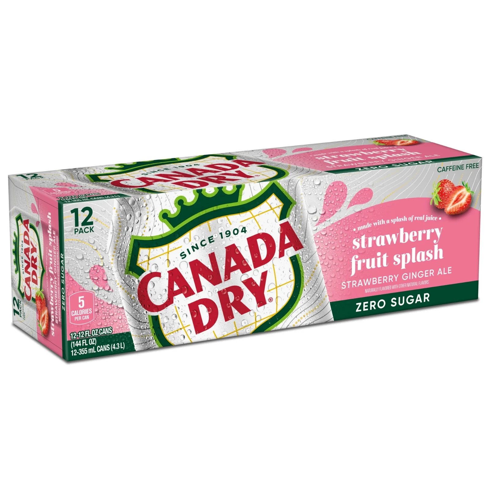 Canada Dry Strawberry Fruit Splash Ginger Ale Zero Sugar Soda, 12 Pack 12oz Cans gallery