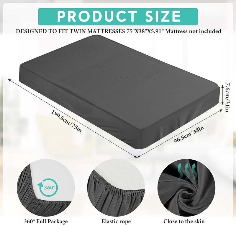 Dark Gray Twin 2-3 Inch Mattress Topper Cover 75 X 38 In Memory Foam Microfiber gallery